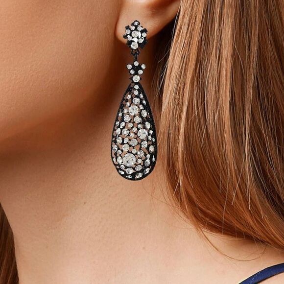 Amrita Singh Austrian Crystal Jet Black Crystal Earrings - Picture 7 of 7